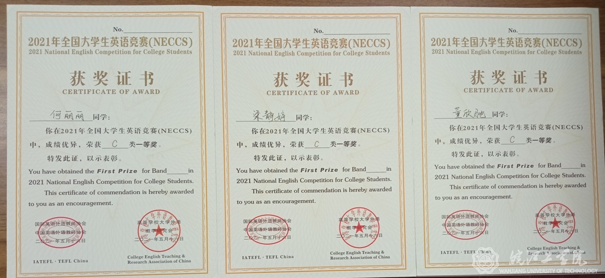 世界杯官网在2021全国大学生英语竞赛中荣获省级一等奖